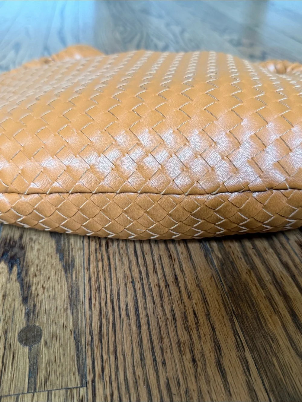 Melie Bianco Hobo Bag Vegan Leather Woven Purse Zipper - Caramel Tan